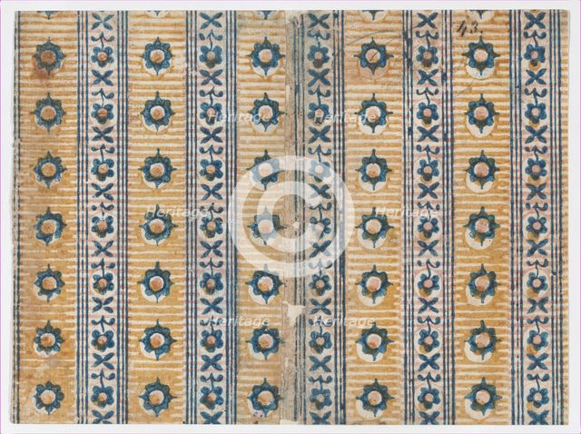 Sheet with five borders with floral and striped patterns, 19th century. Creator: Anon.