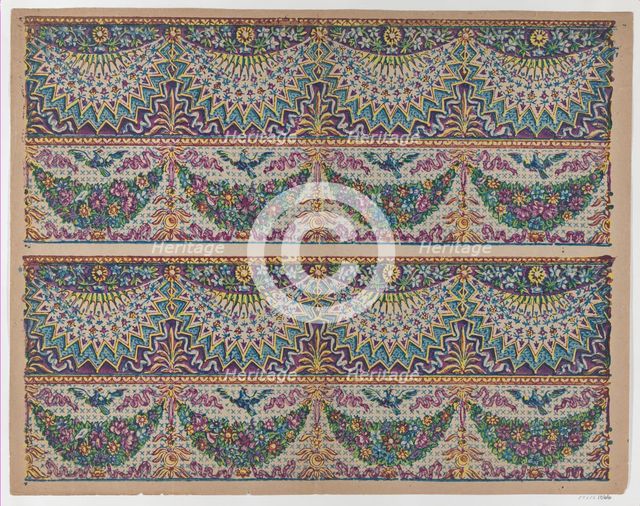 Sheet with five bouquets on a blue checkered background, late 18th-m..., late 18th-mid-19th century. Creator: Anon.