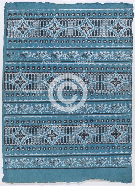 Sheet with four borders with a floral, dot, and stripe pattern, late..., late 18th-mid-19th century. Creator: Anon.