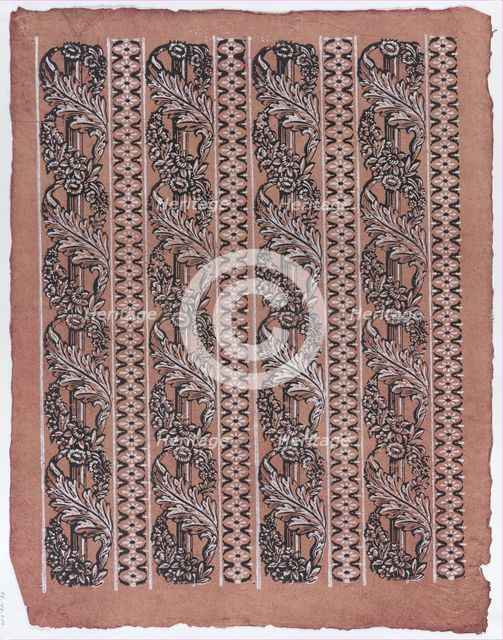 Sheet with four borders with a garland of acanthus leaves and flower..., late 18th-mid-19th century. Creator: Anon.