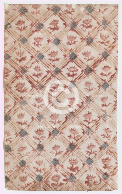 Sheet with grid and floral pattern, 19th century. Creator: Anon.
