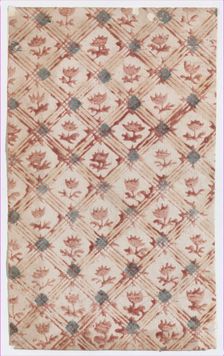 Sheet with grid and floral pattern, 19th century. Creator: Anon