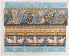 Sheet with lace atop a floral garland with drapery below, late 18th-..., late 18th-mid-19th century. Creator: Anon