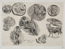 Sheet with Nine Antique Medals, 1825. Creator: Eugène Delacroix (French, 1798-1863); L'Artiste