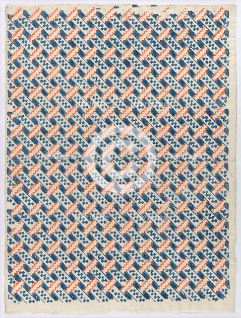 Sheet with overall orange and blue geometric pattern, late 18th-mid-..., late 18th-mid-19th century. Creator: Anon.