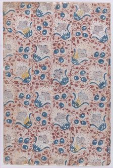 Sheet with overall dot, floral, and vine pattern, 19th century. Creator: Anon