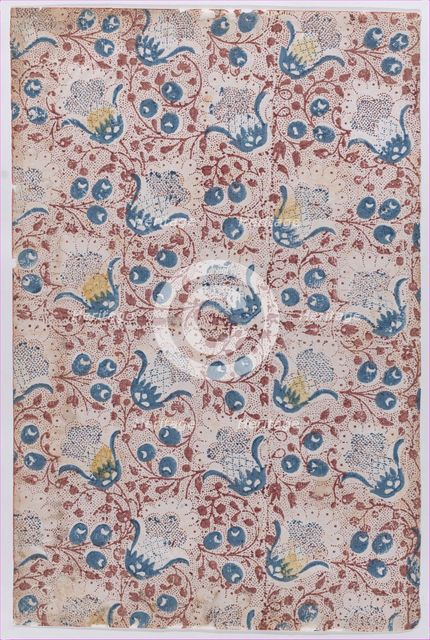 Sheet with overall dot, floral, and vine pattern, 19th century. Creator: Anon.