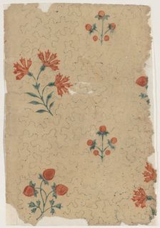 Sheet with overall dot pattern with bouquets, 19th century. Creator: Anon