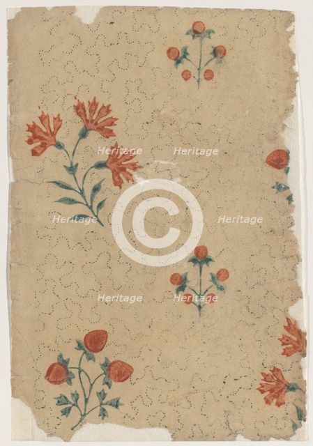 Sheet with overall dot pattern with bouquets, 19th century. Creator: Anon.