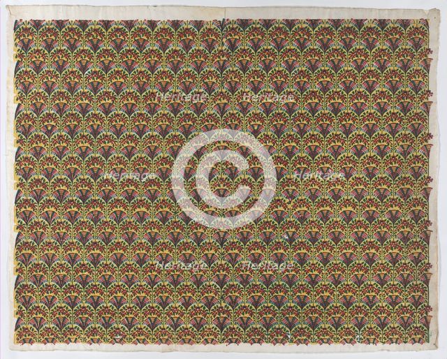 Sheet with overall fan design in yellow, green, and red, late 18th-m..., late 18th-mid-19th century. Creator: Anon.