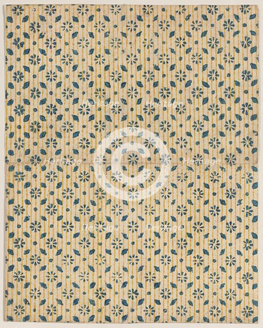 Sheet with overall floral and stripe pattern, 19th century. Creator: Anon.