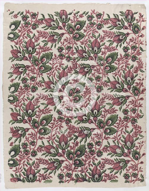 Sheet with overall floral and vine pattern, late 18th-mid-19th century., late 18th-mid-19th century. Creator: Anon.