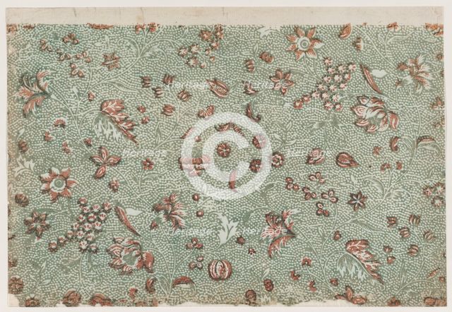Sheet with overall floral and vine pattern with dots, 19th century. Creator: Anon.