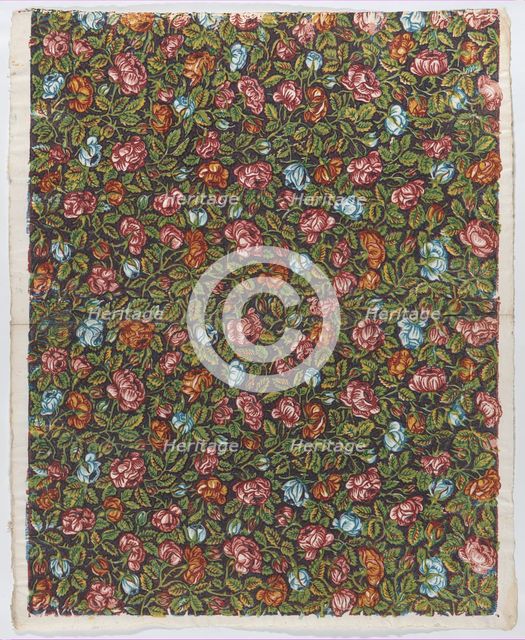 Sheet with overall floral pattern on a dark background, late 18th-mi..., late 18th-mid-19th century. Creator: Anon.