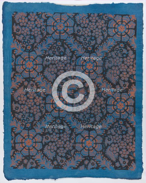 Sheet with overall floral pattern on blue background, late 18th-mid-..., late 18th-mid-19th century. Creator: Anon.