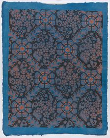 Sheet with overall floral pattern on blue background, late 18th-mid-..., late 18th-mid-19th century. Creator: Anon