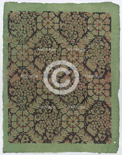 Sheet with overall floral pattern on green background, late 18th-mid..., late 18th-mid-19th century. Creator: Anon.