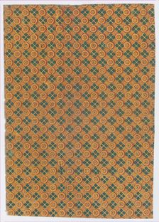 Sheet with overall geometric pattern with striped circles and squares, 19th century. Creator: Anon