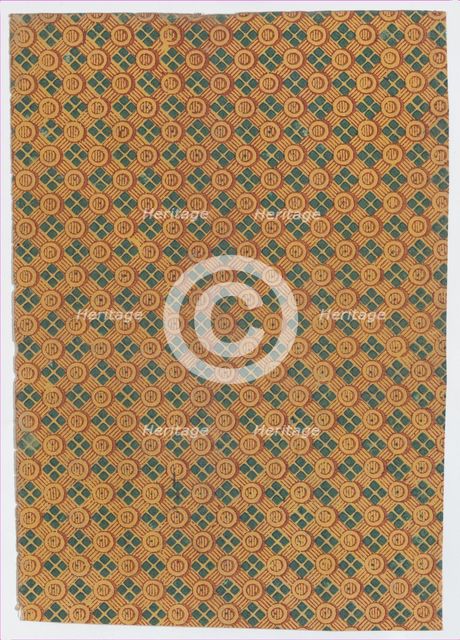 Sheet with overall geometric pattern with striped circles and squares, 19th century. Creator: Anon.
