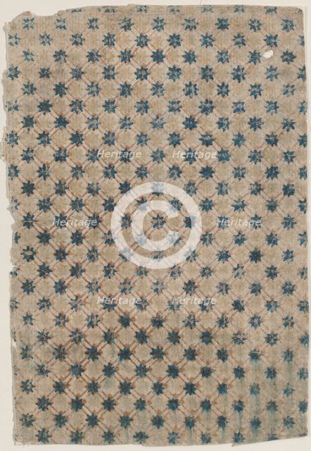 Sheet with overall grid pattern with stars, 19th century. Creator: Anon.
