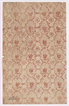Sheet with overall lattice pattern with flowers, 19th century. Creator: Anon