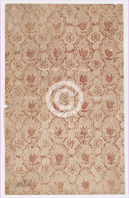 Sheet with overall lattice pattern with flowers, 19th century. Creator: Anon.