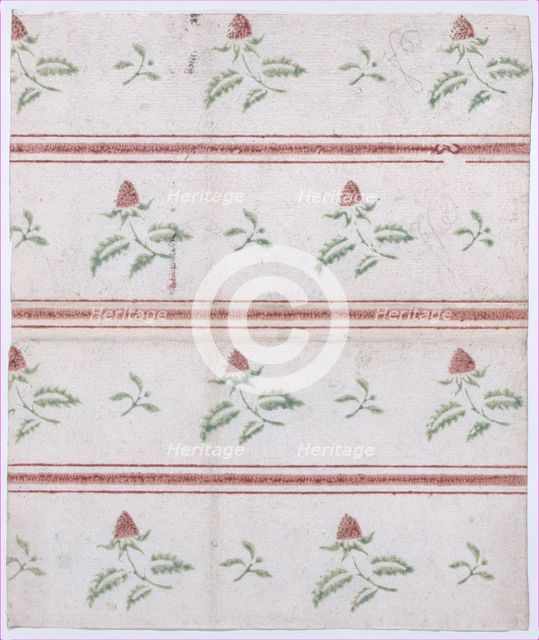 Sheet with overall leaf, flower, and stripe pattern, 19th century. Creator: Anon.