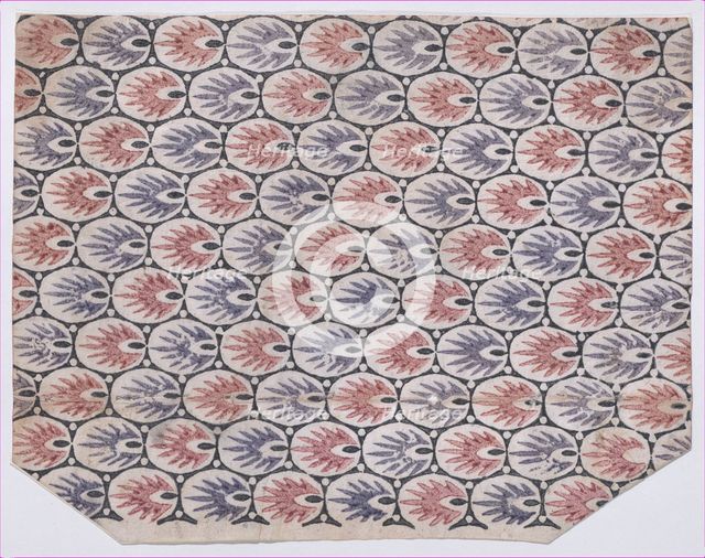 Sheet with overall pattern of pointed shapes within ovals, 19th century. Creator: Anon.
