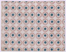 Sheet with overall pattern of pink flowers with blue centers, 19th century. Creator: Anon