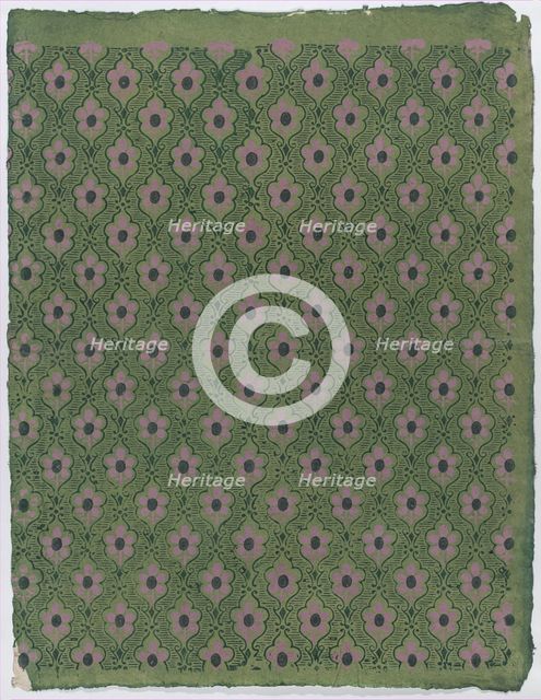 Sheet with overall pink floral pattern on green background, late 18t..., late 18th-mid-19th century. Creator: Anon.