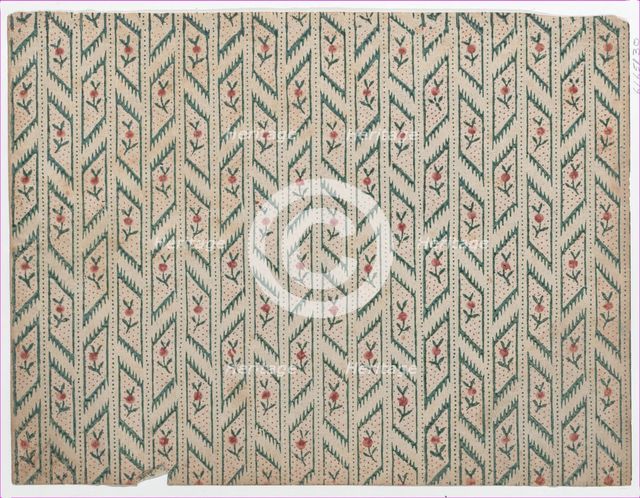 Sheet with overall red and green vine and dot pattern, 1750-1816., 1750-1816. Creator: Adriaan Rogge.