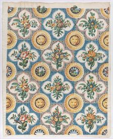 Sheet with pattern of bouquets and lion heads, late 18th-mid-19th ce..., late 18th-mid-19th century. Creator: Anon