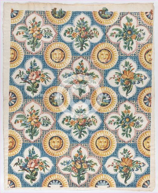 Sheet with pattern of bouquets and lion heads, late 18th-mid-19th ce..., late 18th-mid-19th century. Creator: Anon.