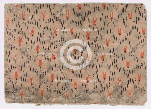 Sheet with pattern of red and black dashes, 19th century. Creator: Anon.