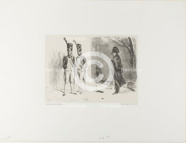 Sheet with Sketch (Grenadier of the Guard, Napoleon in a Bivouac), 1842. Creator: Auguste Raffet.