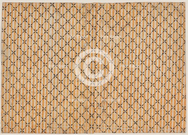 Sheet with stripe and grid pattern, 19th century. Creator: Anon.