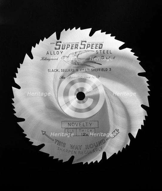 Sheffield steel product: a Slack Sellars saw blade, 1963.  Creator: Michael Walters.
