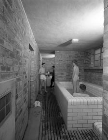 Sheffield United FC training ground bathroom, Sheffield, South Yorkshire, 1961. Creator: Michael Walters