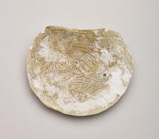 Shell gorget with incised rattlesnake design, 1200-1500. Creator: Unknown