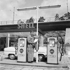 Shell gas station in the Stockholm area, Sweden, 1957. Creator: Unknown
