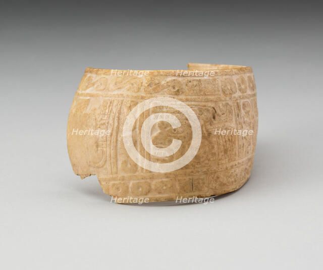 Shell, Possibly an Arm Band, Incised with Profile Head Framed by Geometric Motifs..., c. A.D. 1200. Creator: Unknown.