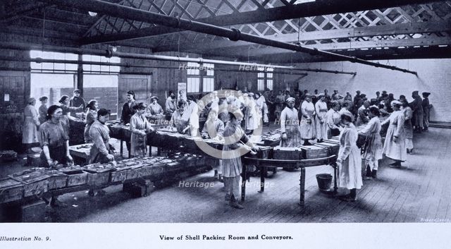 Shell packing room and conveyors, Leeds, 1919. Creator: Unknown.