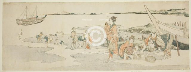 Shellfish gathering, Japan, c. 1800. Creator: Hokusai.
