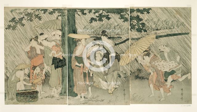 Sheltering from a Sudden Shower, Japan, c. 1799/1800. Creator: Kitagawa Utamaro.