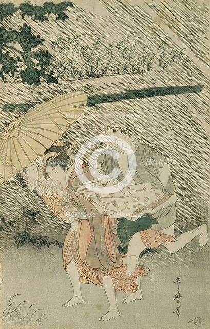 Sheltering from a Sudden Shower, Japan, c. 1799/1800. Creator: Kitagawa Utamaro.