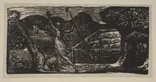 Shepherd Chases Away a Wolf, from Thornton's Pastorals of Virgil, 1821. Creator: William Blake