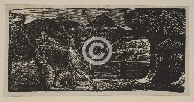 Shepherd Chases Away a Wolf, from Thornton's Pastorals of Virgil, 1821. Creator: William Blake.