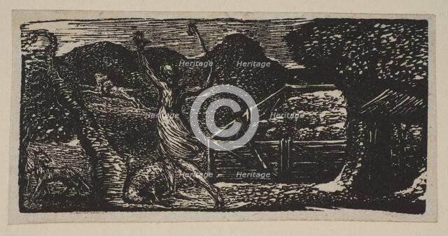Shepherd Chases Away a Wolf, from Thornton's Pastorals of Virgil, 1821. Creator: William Blake.