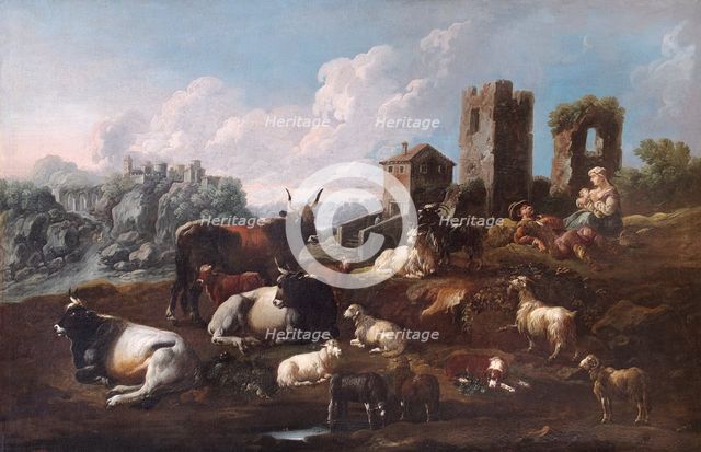 'Shepherd and Cattle', late 17th or early 18th century. Artist: Philipp Peter Roos.