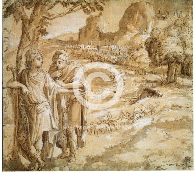 Shepherd and Piligrim in a Landscape', c1550. Artist: Pirro Ligorio